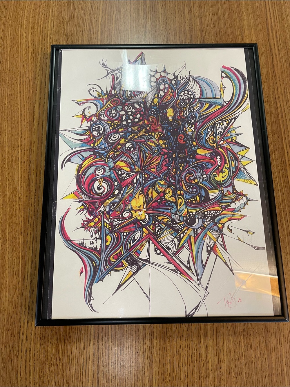 Framed Signed Abstract Multicolor Home Art Print - 14 x 11